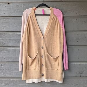 Zaket & Plover Oversized Boyfriend College Cardigan Cashmere Color Block Small
